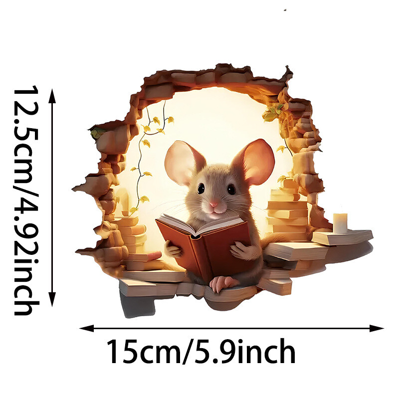 Geriausiai parduodamas lipnus animacinių pelių lipdukas namų dekoravimui, mielas, saldus, 3D, PVC pelės skylės sienos lipdukas