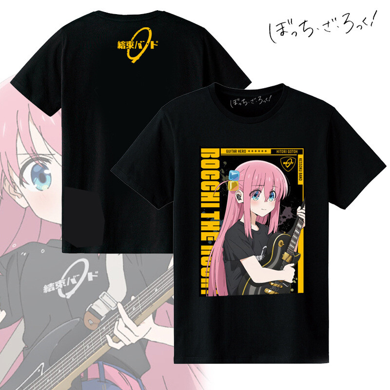 Μπλουζάκι Anime Lonely Rock, μαύρο, σε ιαπωνικό στιλ Goto Ichiri, με κοντά μανίκια και λάστιχο που τυλίγεται γύρω από το κεφάλι