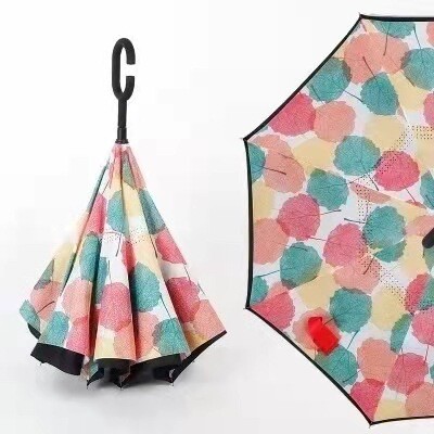 Ilga rankena apverčiamas skėtis, gali stovėti dvigubo sluoksnio tiesus skėtis, kūrybingas C formos automobilio formos skėtis su saule ir lietumi dovanų skėtis verslo reklamai