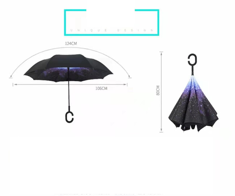 Ilga rankena apverčiamas skėtis, gali stovėti dvigubo sluoksnio tiesus skėtis, kūrybingas C formos automobilio formos skėtis su saule ir lietumi dovanų skėtis verslo reklamai
