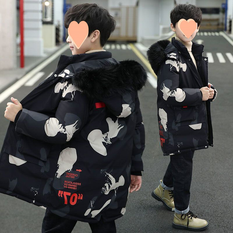 Pamučni kaput za dječake 2025. novi stil srednje i velike dječje prekrasne pamučne kapute dječji srednje i dugi debeli pamučni kaput dječja odjeća zimski kaput