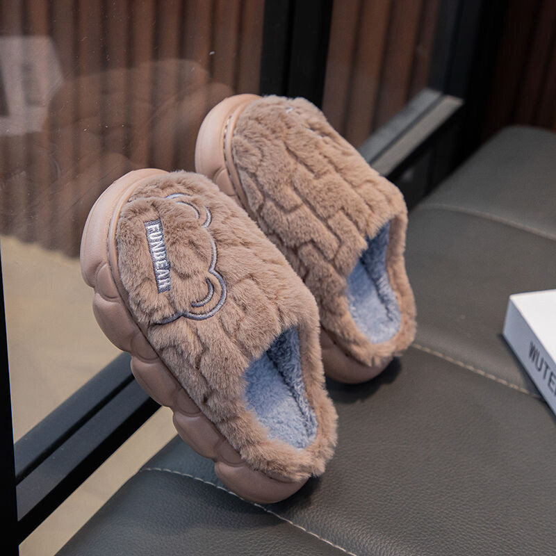 Bērnu kokvilnas čības vecāku un bērnu stilā 2025, ziemas čības zēniem ar biezu zoli, kažokādas mājas čības lieliem bērniem un meitenēm