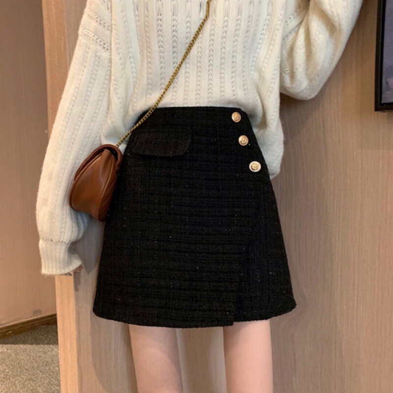 Nova jesensko-zimska suknja s malim mirisom, visokim strukom i debelim mm, uska kratka suknja s univerzalnim temperamentom, napredna suknja u jednom koraku