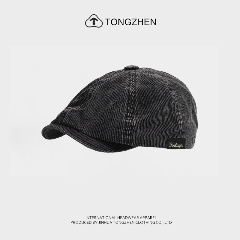 Novi jesenski smeđi retro baršunasti osmerokutni šešir za muškarce i žene, nošen unatrag s beretkom, univerzalni šešir u jednoj boji za jesen i zimu