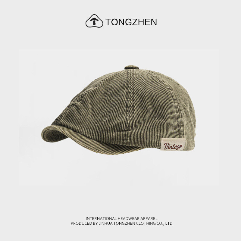 Novi jesenski smeđi retro baršunasti osmerokutni šešir za muškarce i žene, nošen unatrag s beretkom, univerzalni šešir u jednoj boji za jesen i zimu