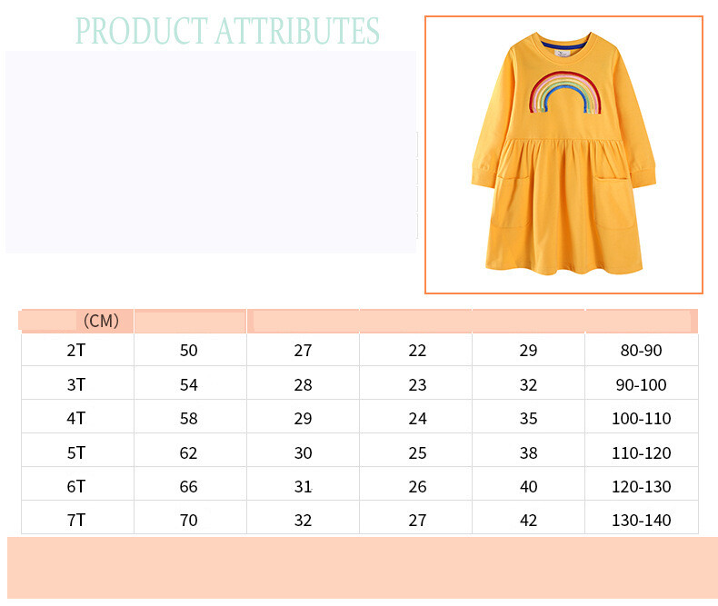 25 tarpvalstybinės Europos ir Amerikos vaikiškos suknelės, naujos rudens vaivorykštės siuvinėjimo suknelės mergaitėms, ilgomis rankovėmis suknelė su kišene