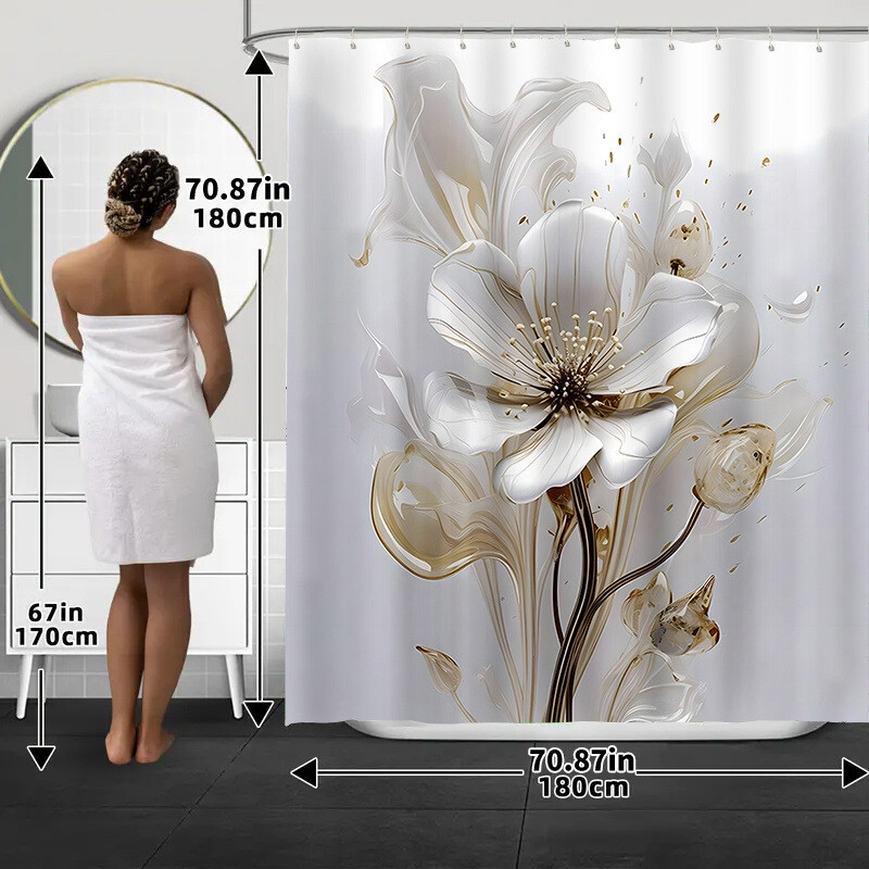 Keturių dalių vonios kambario komplektas su rašalo spalvų tema, dušo užuolaida, neslystančiu tualeto kilimėliu, meno stiliumi