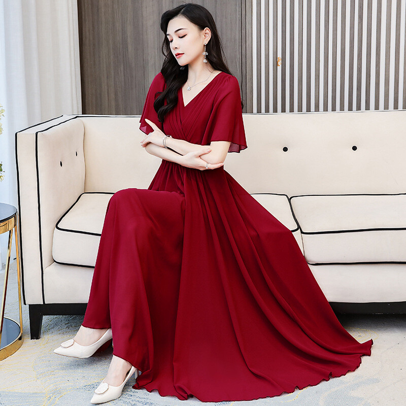 Suvine uus kleit 2023, sale temperament, V-kaelus, lai šifoonist õlapaeltega kleit, rannakleit, pikk kleit, üle ääre kleit, haldjas