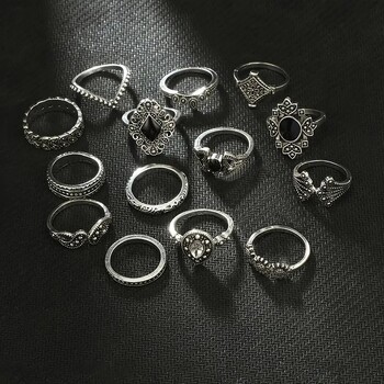 Σετ 15 δαχτυλιδιών Harajuku σε στυλ συνδυασμού, ρετρό χιπ χοπ ντίσκο, δείκτης, μοντέρνο δαχτυλίδι