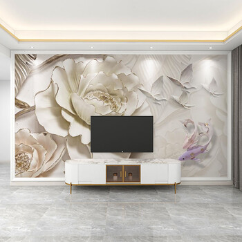 3D reljefiniai prancūziškų gėlių tapetai, televizoriaus fonas, svetainės tapetai, miegamojo tapetai, sienų danga, fototapetai