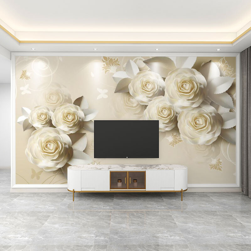 3D reljefiniai prancūziškų gėlių tapetai, televizoriaus fonas, svetainės tapetai, miegamojo tapetai, sienų danga, fototapetai