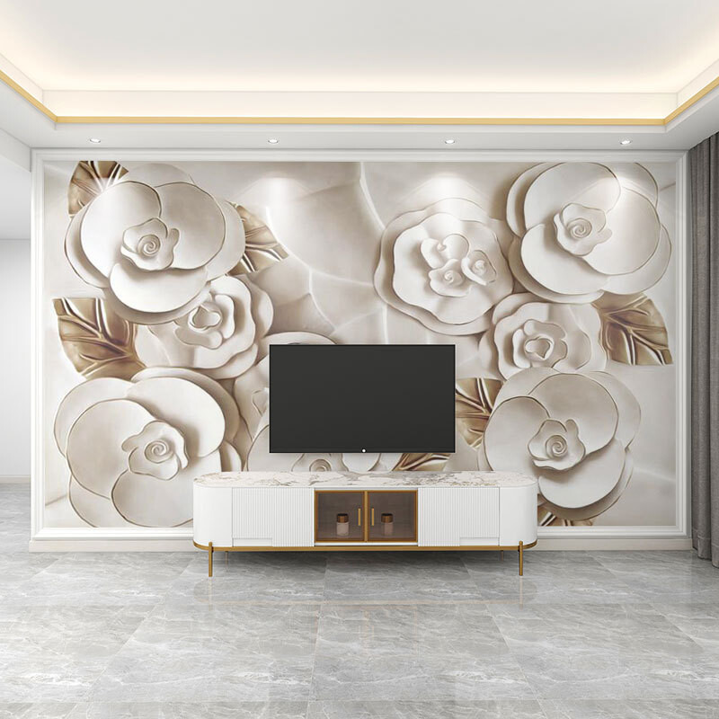 3D reljefiniai prancūziškų gėlių tapetai, televizoriaus fonas, svetainės tapetai, miegamojo tapetai, sienų danga, fototapetai
