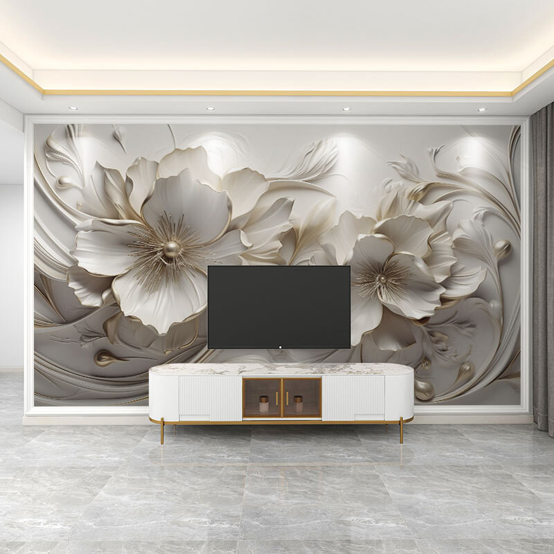 3D reljefiniai prancūziškų gėlių tapetai, televizoriaus fonas, svetainės tapetai, miegamojo tapetai, sienų danga, fototapetai