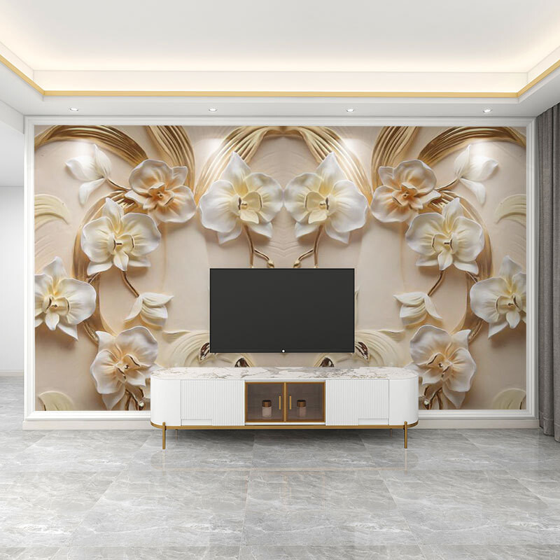 3D reljefiniai prancūziškų gėlių tapetai, televizoriaus fonas, svetainės tapetai, miegamojo tapetai, sienų danga, fototapetai