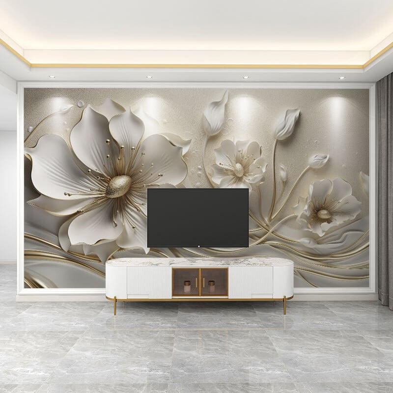 3D reljefiniai prancūziškų gėlių tapetai, televizoriaus fonas, svetainės tapetai, miegamojo tapetai, sienų danga, fototapetai