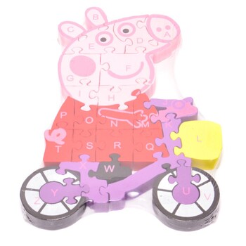 Пъзел Пепа пиг, С букви и цифри, Дървен ,26 части, Многоцветен