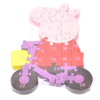Пъзел Пепа пиг, С букви и цифри, Дървен ,26 части, Многоцветен
