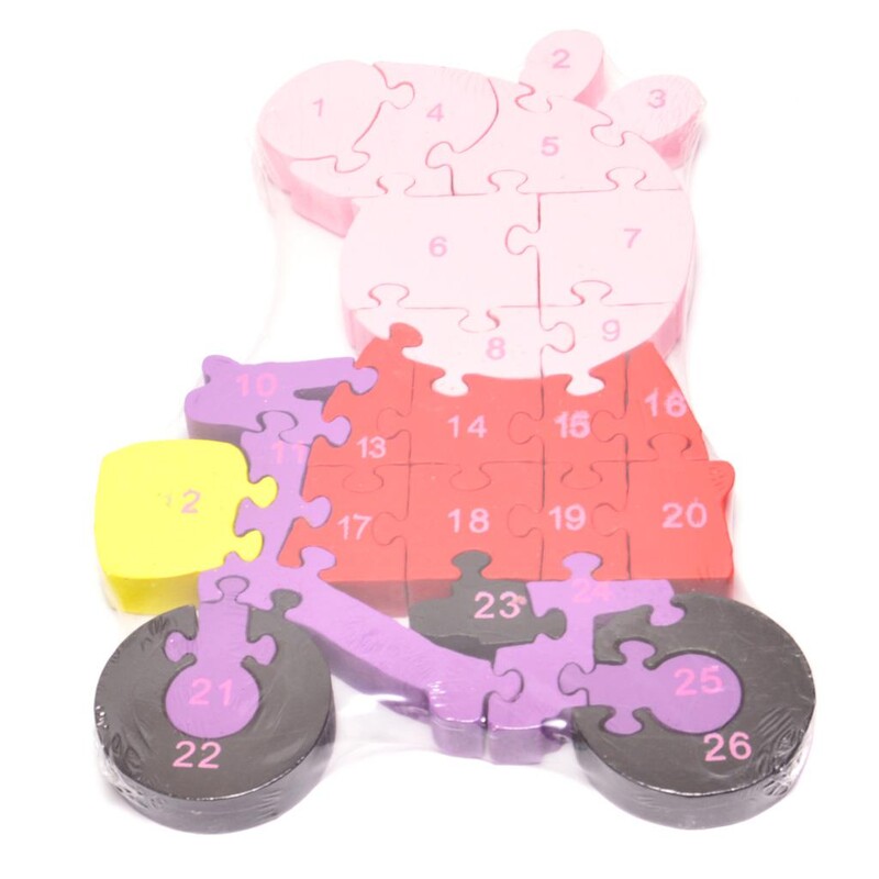 Пъзел Пепа пиг, С букви и цифри, Дървен ,26 части, Многоцветен