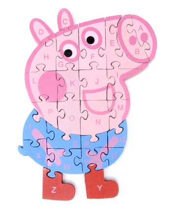 Пъзел Пепа пиг, Джордж, С букви и цифри, Дървен, 26 части, Многоцветен