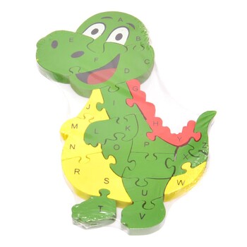 Пъзел Динозавър, С букви и цифри, Дървен, 26 части, Многоцветен