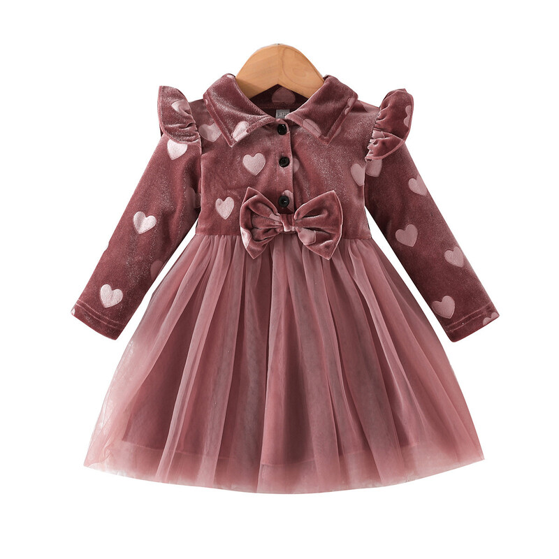 Pārrobežu piegādes - 2025. gada jaundzimušā meitene ar samta šuvēm un sirds apdruku, Valentīndienas kleita vairumtirdzniecībā