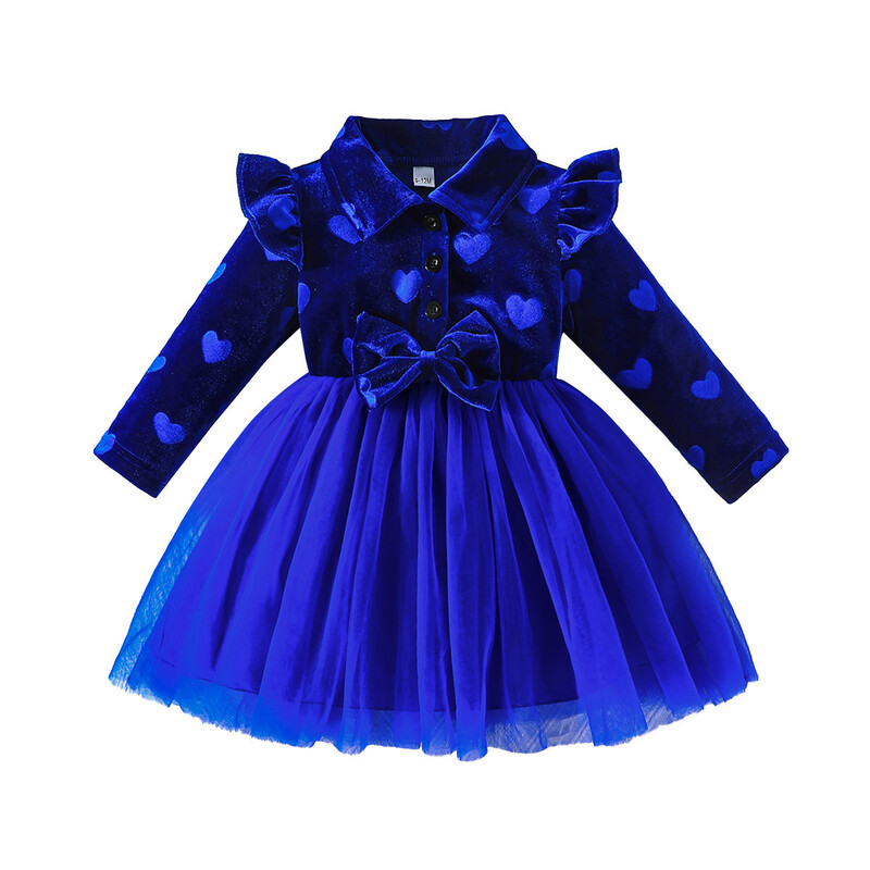 Pārrobežu piegādes - 2025. gada jaundzimušā meitene ar samta šuvēm un sirds apdruku, Valentīndienas kleita vairumtirdzniecībā