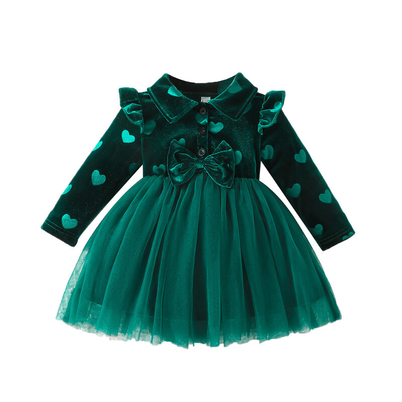 Pārrobežu piegādes - 2025. gada jaundzimušā meitene ar samta šuvēm un sirds apdruku, Valentīndienas kleita vairumtirdzniecībā