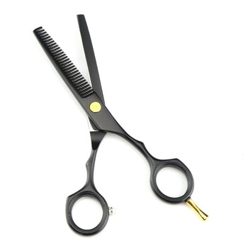 Foarfece de coafură negre de 5,5 inch, foarfece cu dinți plați, foarfece pentru subțiere, set de foarfece