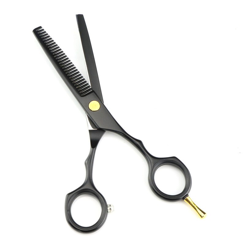Foarfece de coafură negre de 5,5 inch, foarfece cu dinți plați, foarfece pentru subțiere, set de foarfece