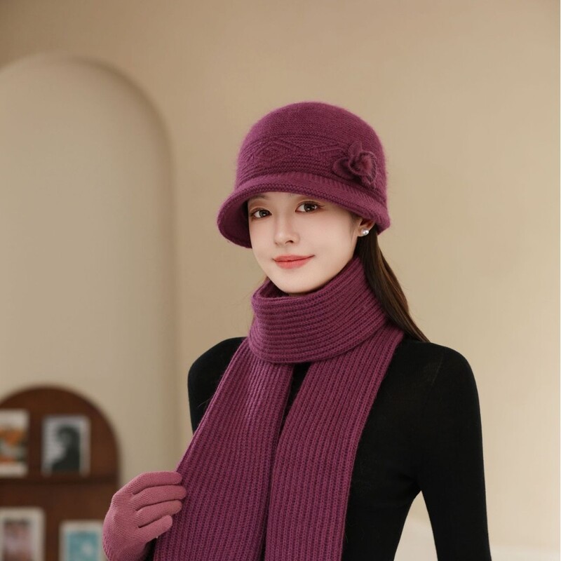 Zimska majčina kapa za žene srednjih i starijih godina, pletena od zečjeg krzna, otporna na hladnoću, topla, vunena kapa plus baršunasta kapa za umivaonik