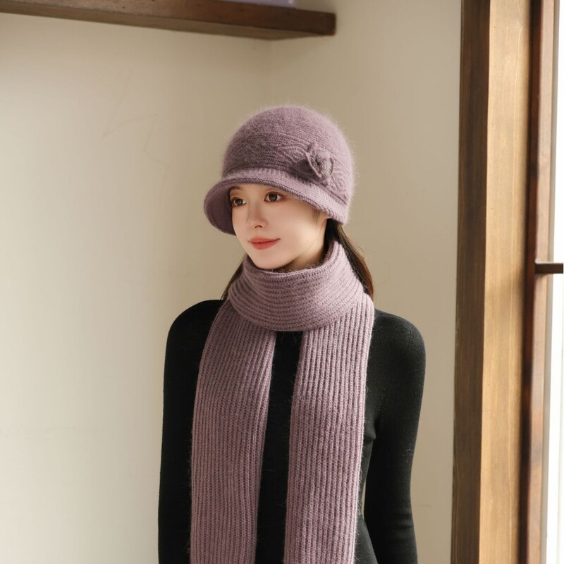 Zimska majčina kapa za žene srednjih i starijih godina, pletena od zečjeg krzna, otporna na hladnoću, topla, vunena kapa plus baršunasta kapa za umivaonik