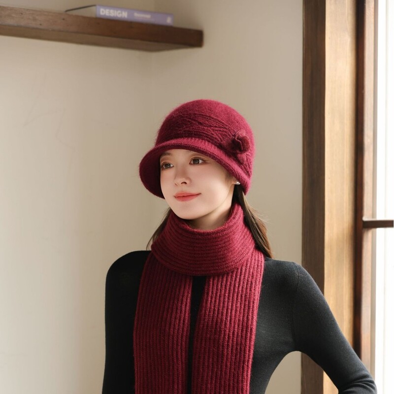 Zimska majčina kapa za žene srednjih i starijih godina, pletena od zečjeg krzna, otporna na hladnoću, topla, vunena kapa plus baršunasta kapa za umivaonik