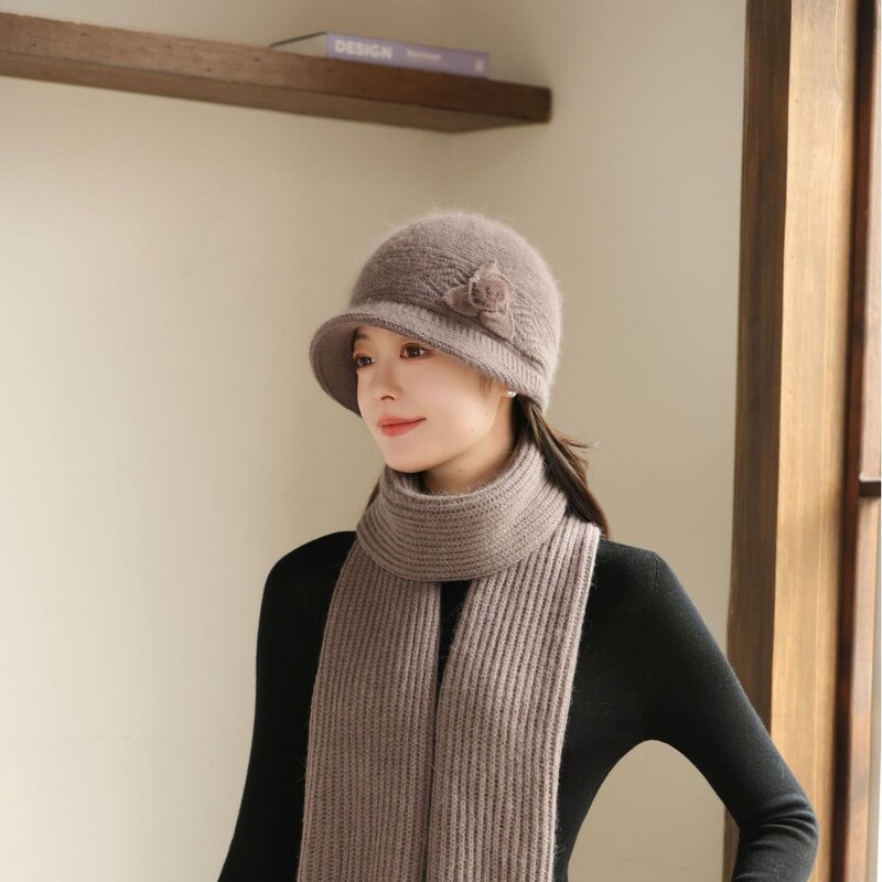 Zimska majčina kapa za žene srednjih i starijih godina, pletena od zečjeg krzna, otporna na hladnoću, topla, vunena kapa plus baršunasta kapa za umivaonik