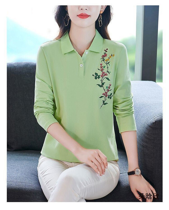 Noile haine de toamnă ale mamei, tricou polo lejer cu mânecă lungă, tricou de damă