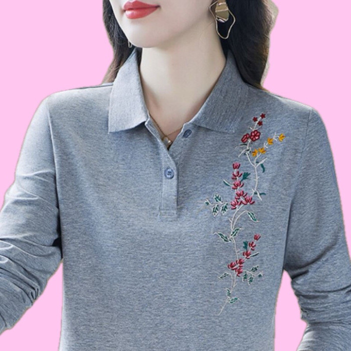 Noile haine de toamnă ale mamei, tricou polo lejer cu mânecă lungă, tricou de damă