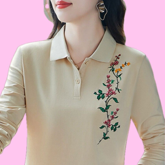 Noile haine de toamnă ale mamei, tricou polo lejer cu mânecă lungă, tricou de damă