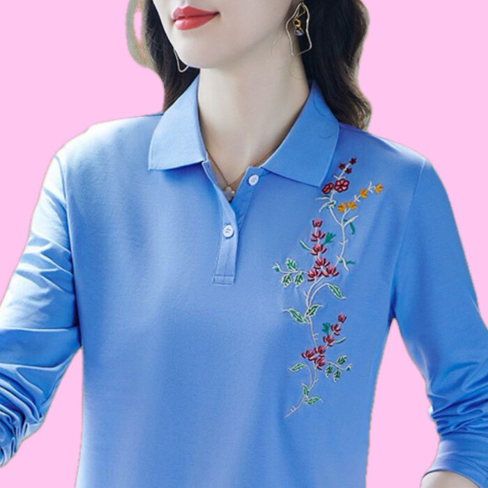 Noile haine de toamnă ale mamei, tricou polo lejer cu mânecă lungă, tricou de damă