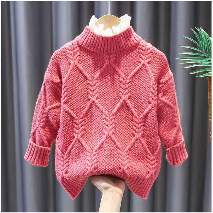 Nova jesensko-zimska odjeća za djevojčice s visokim ovratnikom, ručno tkani džemper s debelim donjim dijelom, elegantni džemper, nova jesensko-zimska odjeća bez čipke