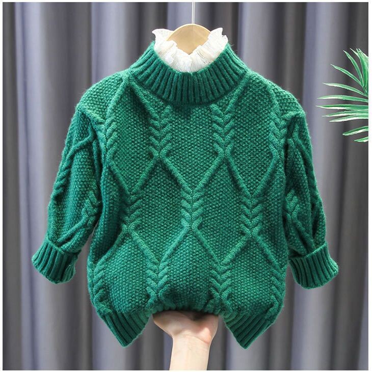 Nova jesensko-zimska odjeća za djevojčice s visokim ovratnikom, ručno tkani džemper s debelim donjim dijelom, elegantni džemper, nova jesensko-zimska odjeća bez čipke