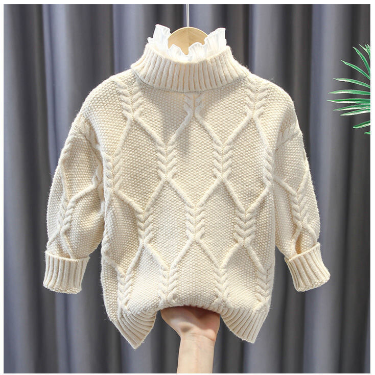 Nova jesensko-zimska odjeća za djevojčice s visokim ovratnikom, ručno tkani džemper s debelim donjim dijelom, elegantni džemper, nova jesensko-zimska odjeća bez čipke