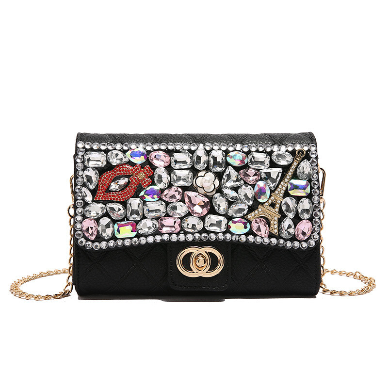 Γυναικείες τσάντες πολυτελείας υψηλής ποιότητας, νέα ευέλικτη μικρή τσάντα αλυσίδας σε στυλ Chanel, μοντέρνα τσάντα clutch με διαμάντια, βραδινή τσάντα