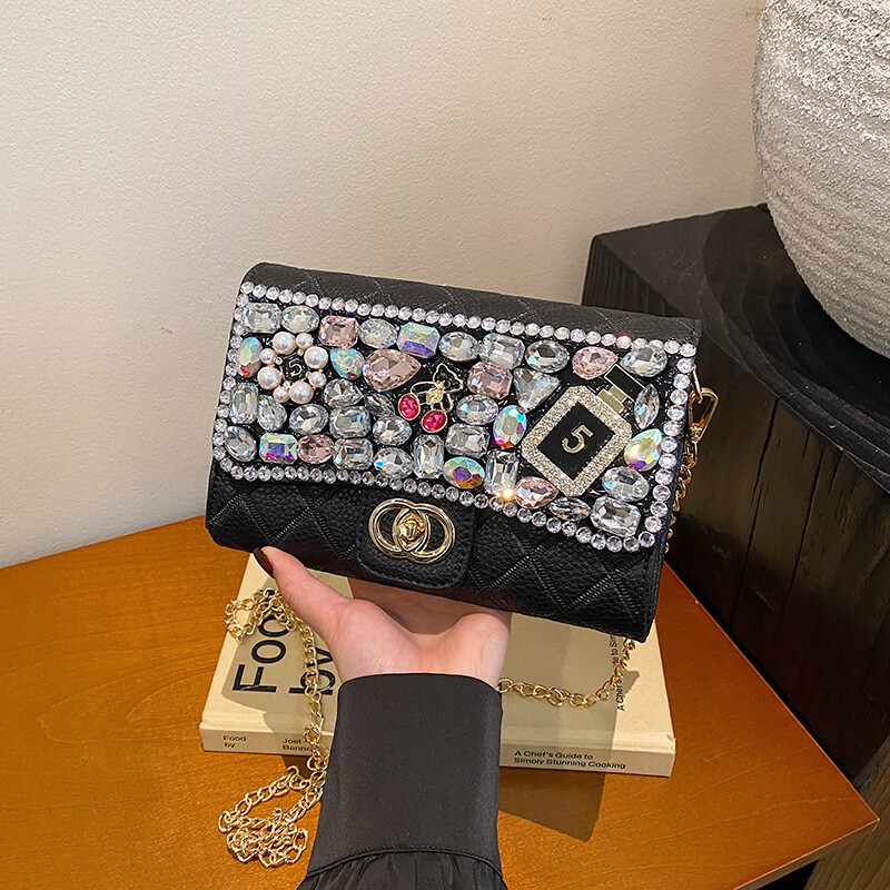 Γυναικείες τσάντες πολυτελείας υψηλής ποιότητας, νέα ευέλικτη μικρή τσάντα αλυσίδας σε στυλ Chanel, μοντέρνα τσάντα clutch με διαμάντια, βραδινή τσάντα