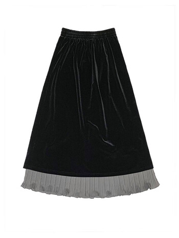 Naiste poolpikk sametseelik, sügis-talvine must kõrge vöökohaga seelik, lai volditud talveseelik kampsuniga