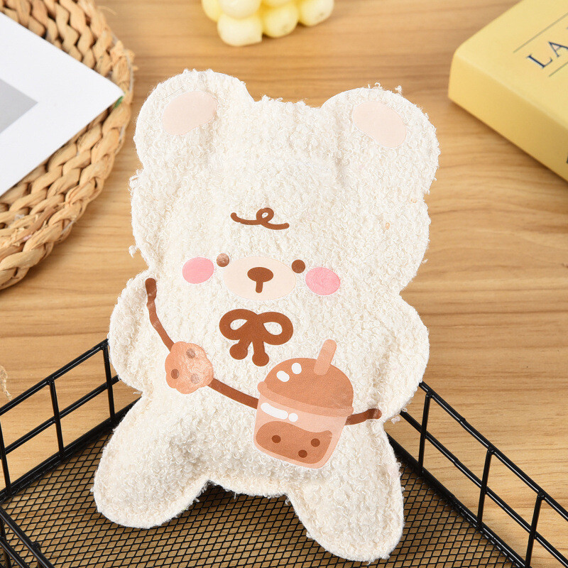 Naujas aksominis karšto vandens buteliukas, pripildytas vandens, mielas animacinis meškiukas, karšto vandens buteliukas studentams, nešiojamas, pripildytas vandens, rankų šildytuvas