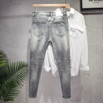 Ретро дънкови шорти за мъже, есенни, с висока талия, свободни, тънки, горещи панталони, малки панталони, широки панталони, прави панталони