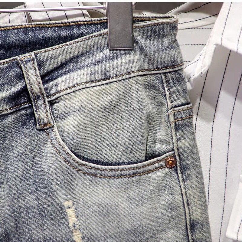Pantaloni scurți retro din denim pentru bărbați, toamnă, talie înaltă, lejer, slim, pantaloni jogger, pantaloni mici, pantaloni cu picior larg, pantaloni drepți