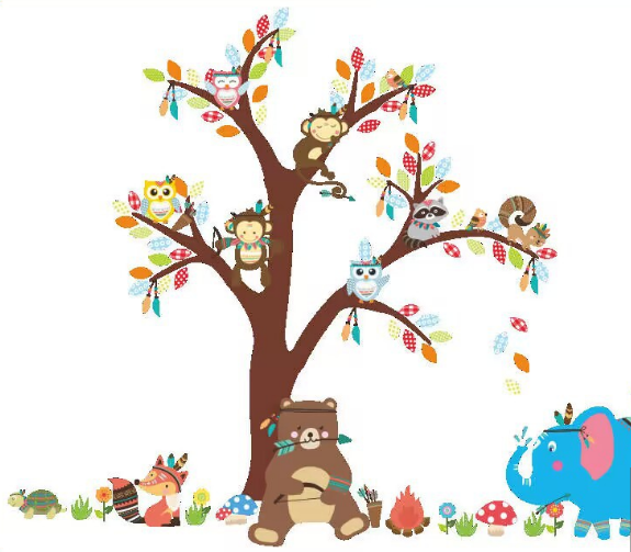 ZY150 Állatok Erdő Hálószoba Nappali Gyerekszoba Otthon Háttér Dekoráció Keret nélküli, Levehető Matrica