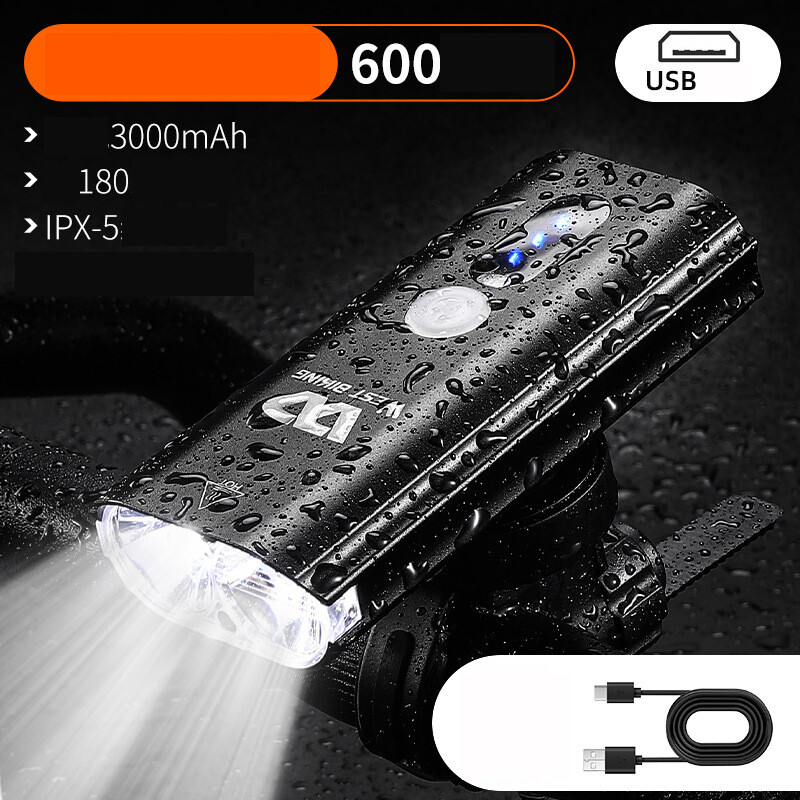 „West Rider“ dviračio žibintas, priekinis žibintas, stipri šviesa, važiavimas naktį, žibintuvėlis, indukcinė lemputė, kalnų dviratis, USB įkrovimas, važiavimo įranga