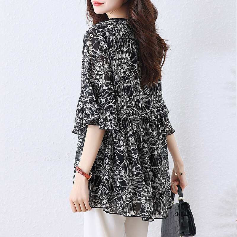 552 Tricou de damă mărime mare, vara 2025, produse noi, material care acoperă carnea, șifon subțire, top cu temperament