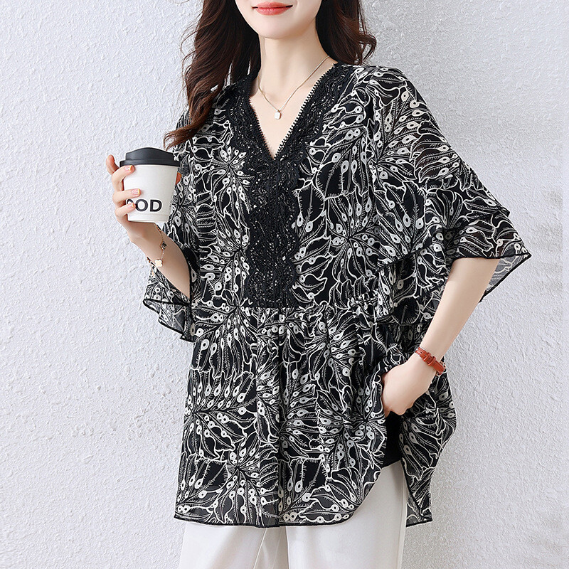 552 Tricou de damă mărime mare, vara 2025, produse noi, material care acoperă carnea, șifon subțire, top cu temperament